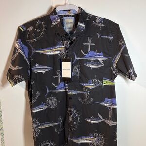 Silverstone Collection Men's Black Shirt with Nautical Design, Size M, NWT